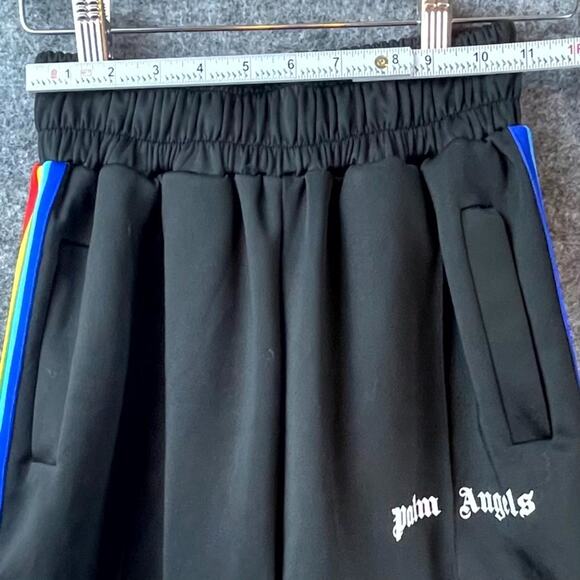 Palm Angels Track Pants Extra Small Black Rainbow Racing Stripe Logo Ankle Zip - Picture 6 of 8